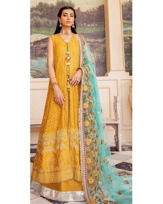 Embroidered Butterfly Net Anarkali Suit In Yellow