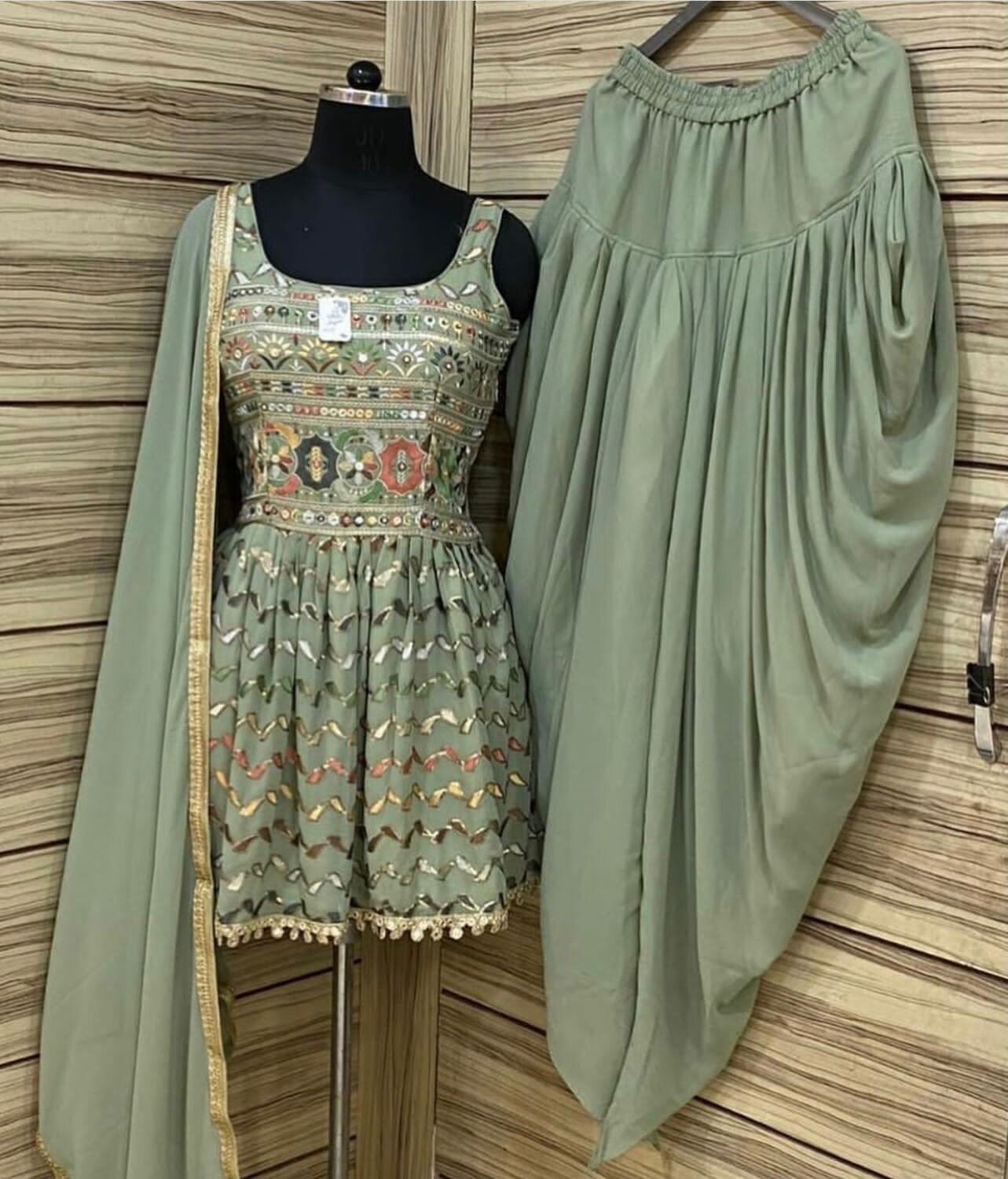 Heavy Georgette Embroidered Dhoti Suit In Green