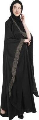Soft Nida Fabric (Abaya) Burkha For Women With Long Sleeves And Stone Work And Dupatta (Scarf) (Free Size) Poly Silk Burqa With Hijab  (Black)