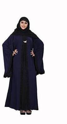 Shoppears Kaftan Umbrella Full Sleeves Islamic Abaya Burkha Polyester Abaya With Hijab  (Blue, Black)