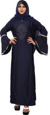 Shoppears burkha for women stylish dubai Metallic Blue Color Nida with Pearl Work with Adjustable Belt burqas for girls Polyester Abaya With Hijab  (Blue)
