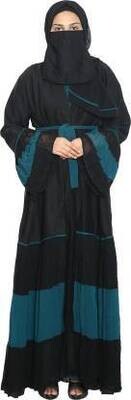 Womens Imported Nida Fabric Flare Sleeves And Flare Design Stylish Latest Dubai Design Abaya With Dupatta (Scarf) Poly Crepe Self Design, Solid Burqa With Hijab  (Black)