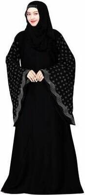 ARAB MBRELLA SLEEVE FULL DIAMOND WORKED BURKHA Poly Crepe Self Design Burqa With Hijab  (Black)