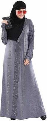 Women's Ready to Wear-Instant Velvet Embosed Lycra Abaya Burkha with Waist Belt/Scarf Hijab (GREY-DN-124) Lycra Blend Solid Abaya With Hijab  (Grey)