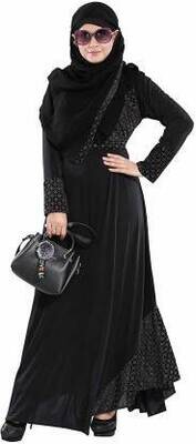 Women's Ready to Wear-Instant Velvet Embosed Lycra Abaya Burkha with Waist Belt/Scarf Hijab (BLACK-DN-318) Lycra Blend Solid Abaya With Hijab  (Black)