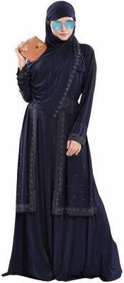 Embossed Lycra Abaya Burkha with Waist Belt/Scarf Hijab Chiffon Solid Abaya/Burqa With Hijab Chiffon Self Design Burqa With Hijab  (Black)