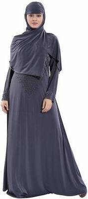 Embosed Abaya Burkha with Waist Belt/Scarf Hijab Lycra Blend Solid Abaya With Hijab  (Grey)
