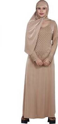 Velvet Embosed Lycra Abaya Burkha with Waist Belt/Scarf Hijab Beige-30 Chiffon Solid Burqa With Hijab  (Beige)