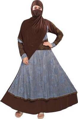 Abaya Burkha Waist Belt/Scarf Hijab Chiffon Solid Abaya/Burqa With Hijab (DN-249-Grey Brown) Chiffon Solid Burqa With Hijab  (Grey, Brown)