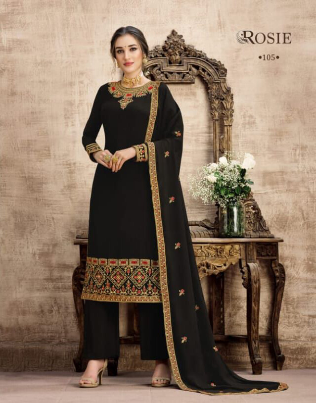 Wedding Wear Swiss Georgette Plazzo Suit With Embroidery In Black