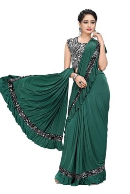 Ready To Wear Imported Lycra Saree In Dark Green