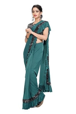 Ready To Wear Imported Lycra Saree In Teal Blue