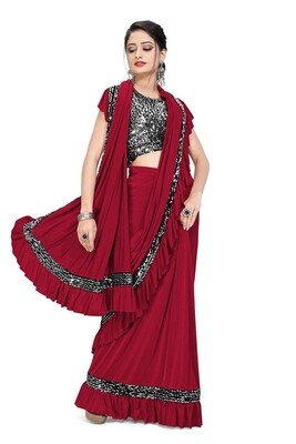 Ready To Wear Imported Lycra Saree In Red