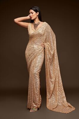Bridesmaid Wear Saree With Thread Sequind Embroidery In Cream