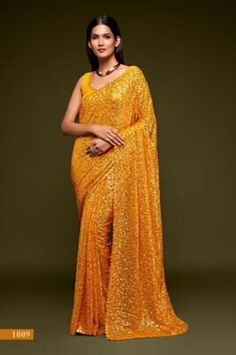 Bridesmaid Wear Saree With Thread Sequind Embroidery In Yellow
