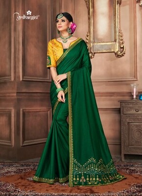 Diwali Special Saree With Embroidered Dola Silk In Dark Green