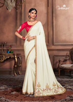 Diwali Special Saree With Embroidered Dola Silk In White