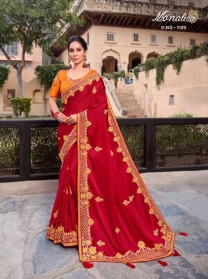 Embroidered Silk Diwali Special Saree In Deep Red
