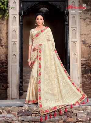 Embroidered Silk Diwali Special Saree In Off White