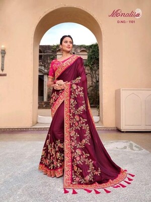 Embroidered Silk Diwali Special Saree In Wine