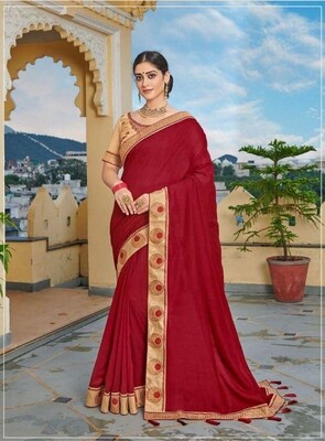 Embroidered Heavy Blooming Festive Special Saree In Red
