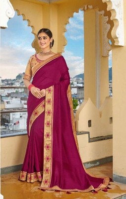 Embroidered Heavy Blooming Festive Special Saree In Wine