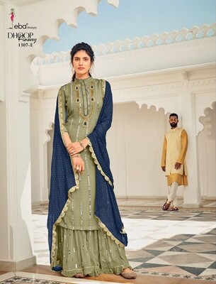 Sharara Suit With Beautiful Embroidered In Green