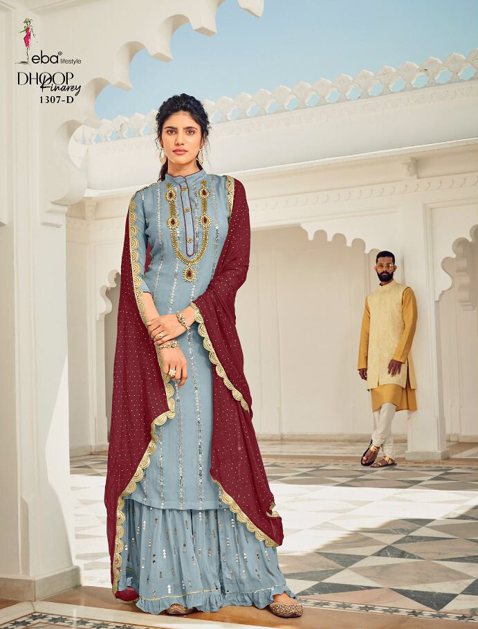 Sharara Suit With Beautiful Embroidered In Blue