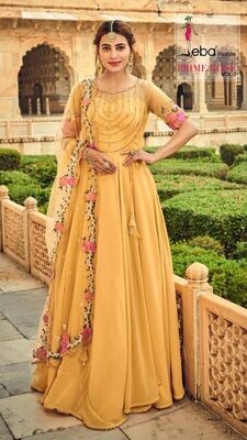 Pure Georgette Heavy Embroidered Anarkali Suit In Yellow