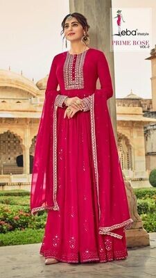 Pure Georgette Heavy Embroidered Anarkali Suit In Rani