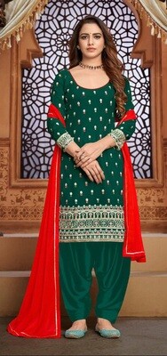 Green Heavy Faux Georgette Embroidered Patiyala Suit