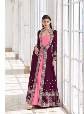 Gorgeous Real Georgette Designer Anarkali Suit In Purple And Pink