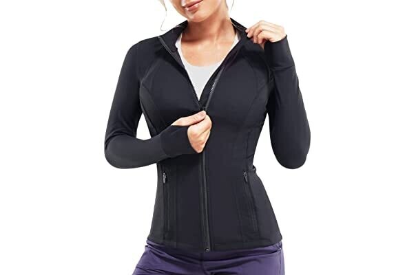 TrainingGirl Women's Sports Jacket Full Zip Workout Running Jacket Slim Fit Long Sleeve Yoga Track Jacket with Thumb Holes