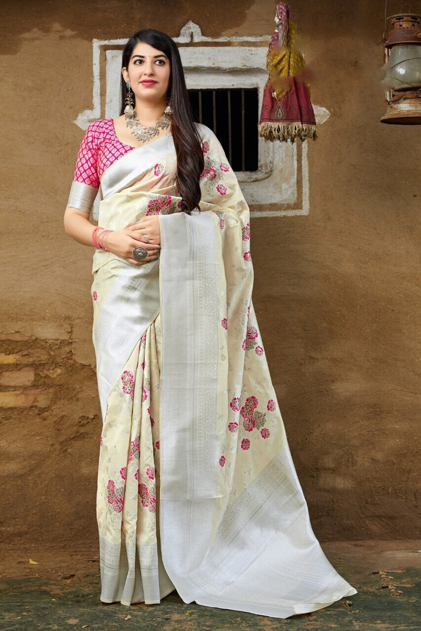 Banarasi Silk Saree In White
