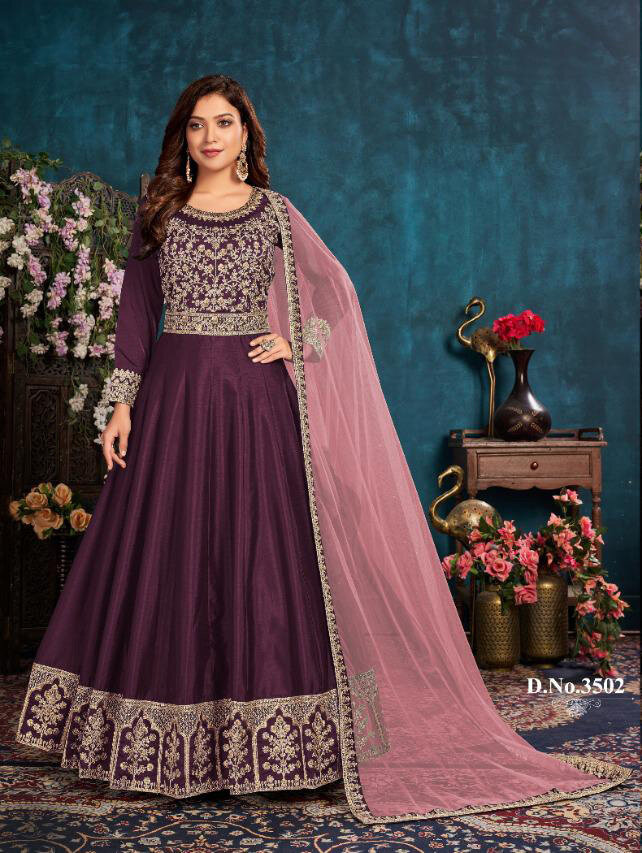 Beautiful Art Silk Embroidered Anarkali Suit In Purple