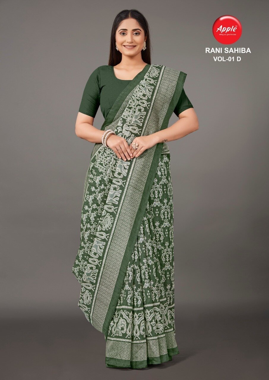 Bhagalpuri Cotton Fabric Saree In Green