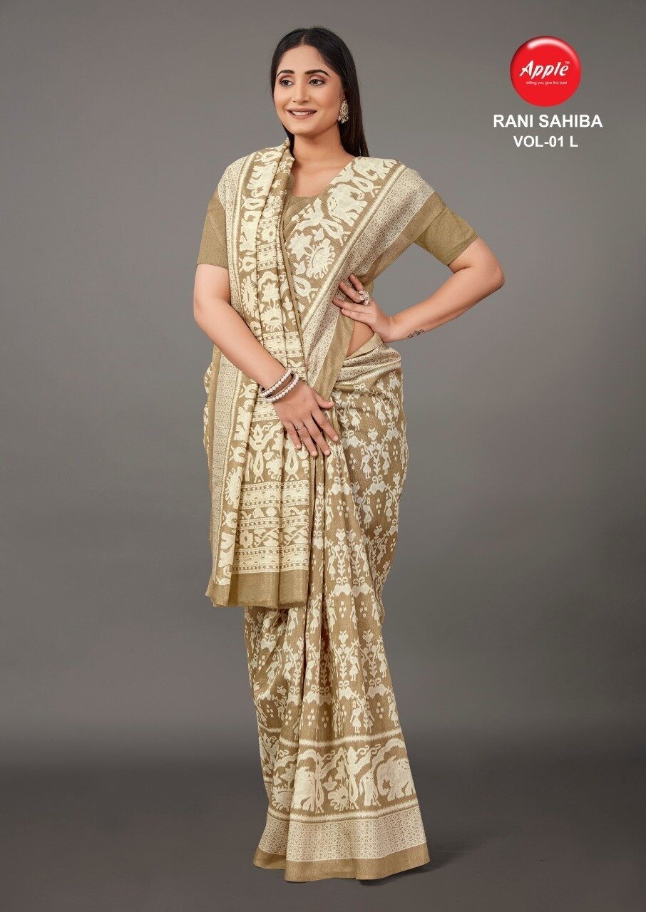 Bhagalpuri Cotton Fabric Saree In Light Brown