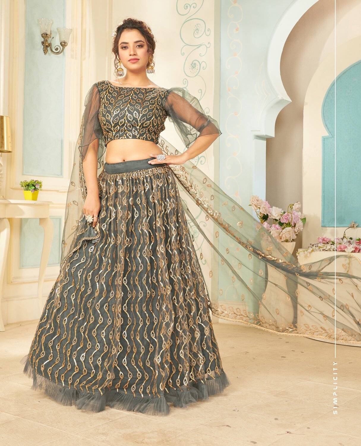 Bridesmaid Wear Blue Color Wedding Wear Premium Soft Net Sequence Embroidered Lehenga Choli Presented By Glamour