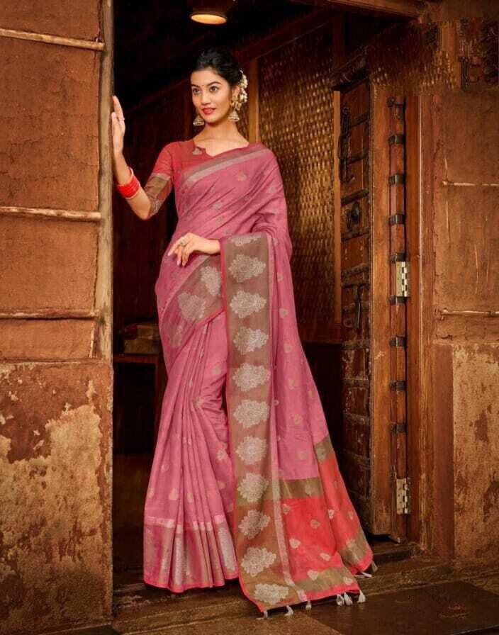 Chanderi Weaving Cotton Saree In Light Pink
