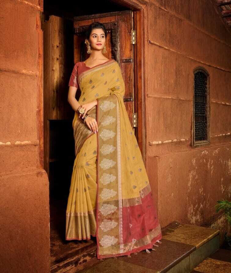 Chanderi Weaving Cotton Saree In Light Yellow