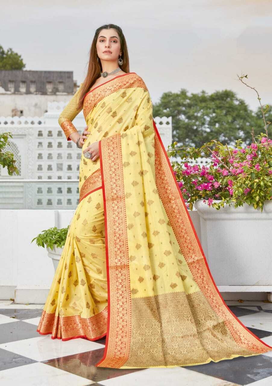 Cotton Handloom Weaving Saree In Yellow