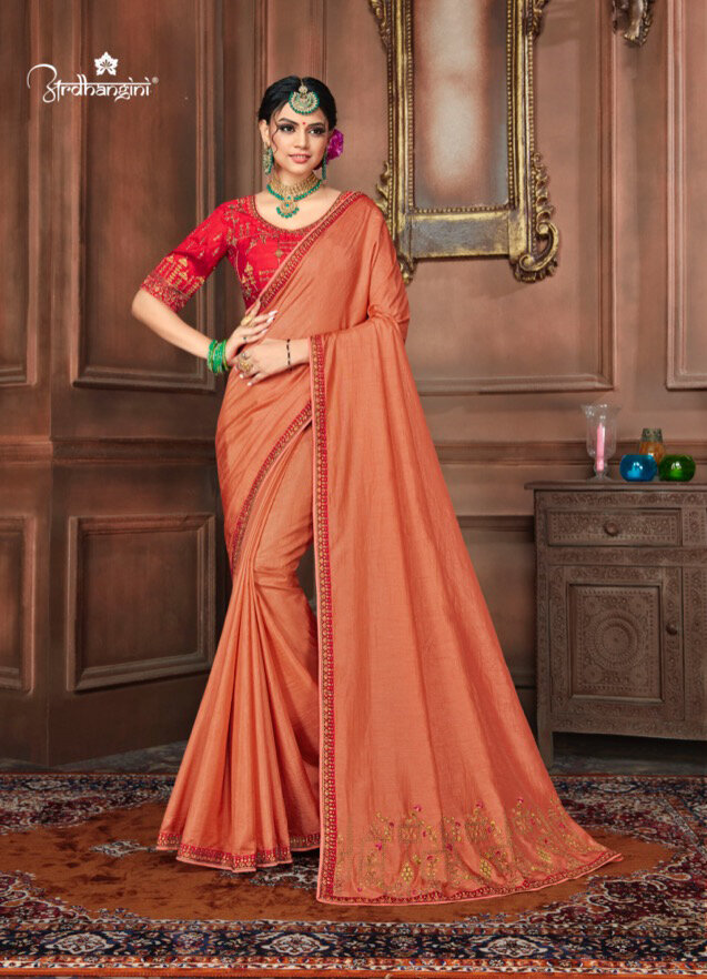 Diwali Special Saree With Embroidered Dola Silk In Orange