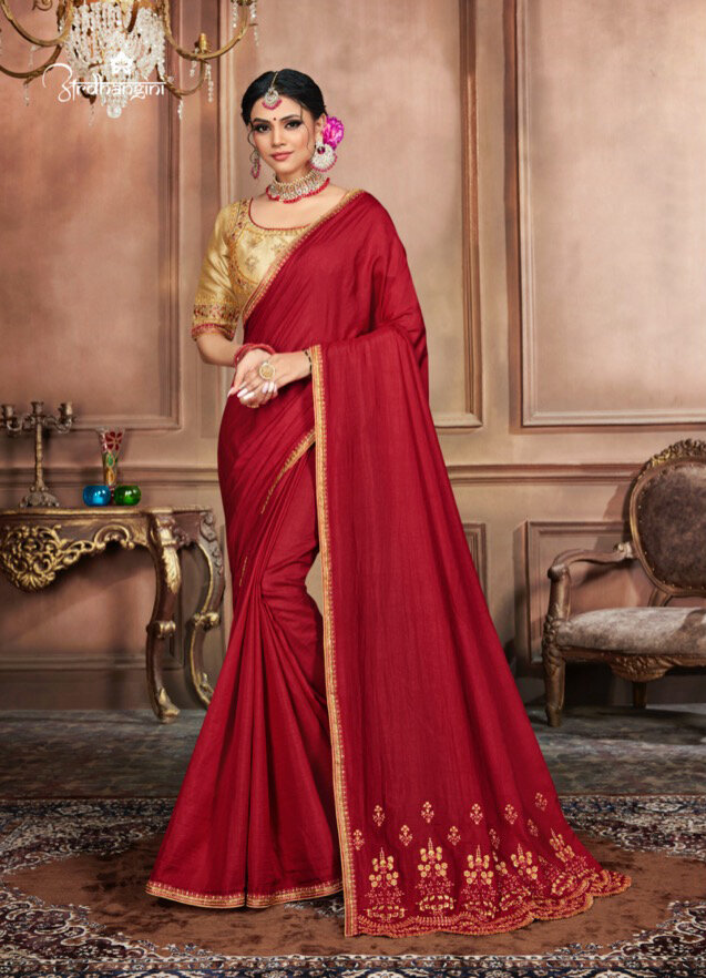 Diwali Special Saree With Embroidered Dola Silk In Red