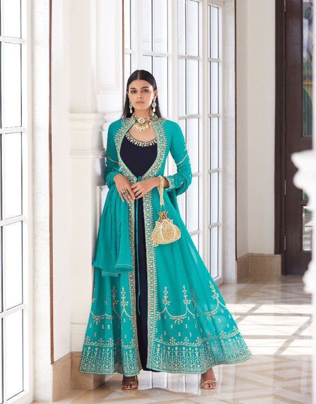 Eid Special Real Georgette Designer Anarkali Suit In Teal Blue