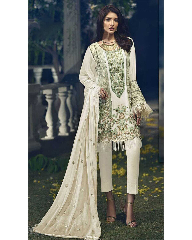 Embroidered Faux Georgette Pakistani Suit In White