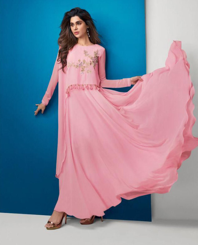 Embroidered Georgette Gown In Pink