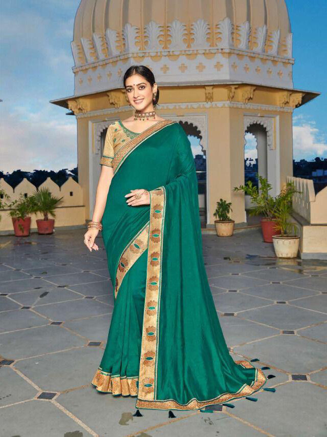 Embroidered Heavy Blooming Festive Special Saree In Green