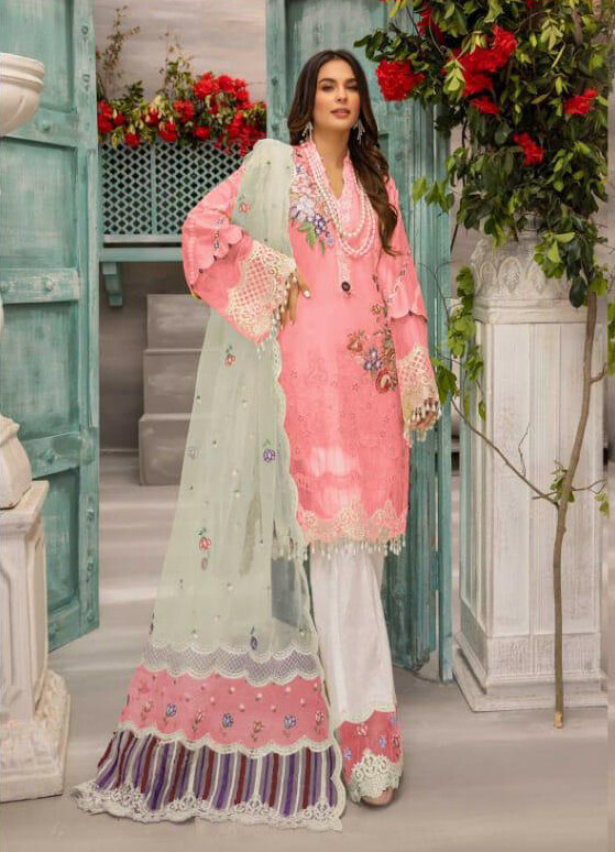 Embroidered Heavy  Jam Satin Cotton Pakistani Suit In Pink