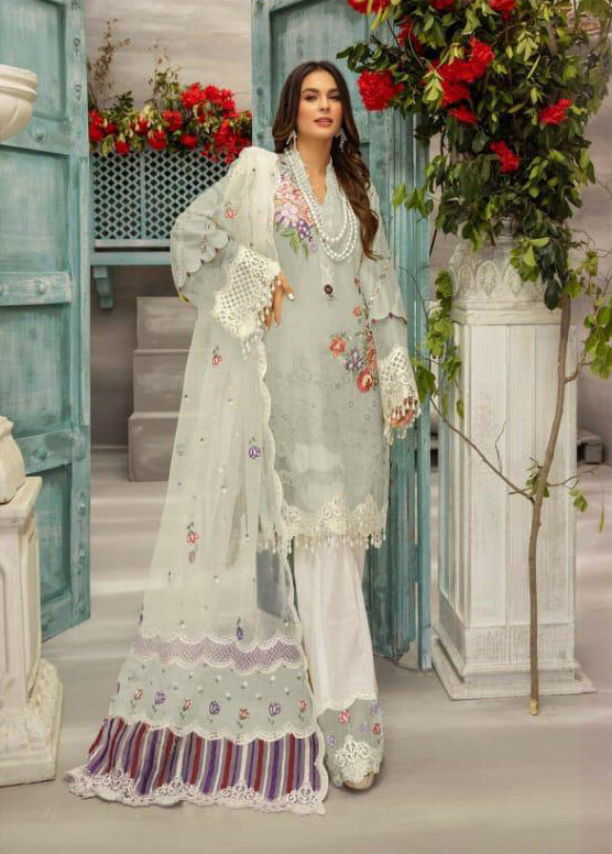 Embroidered Heavy  Jam Satin Cotton Pakistani Suit In White