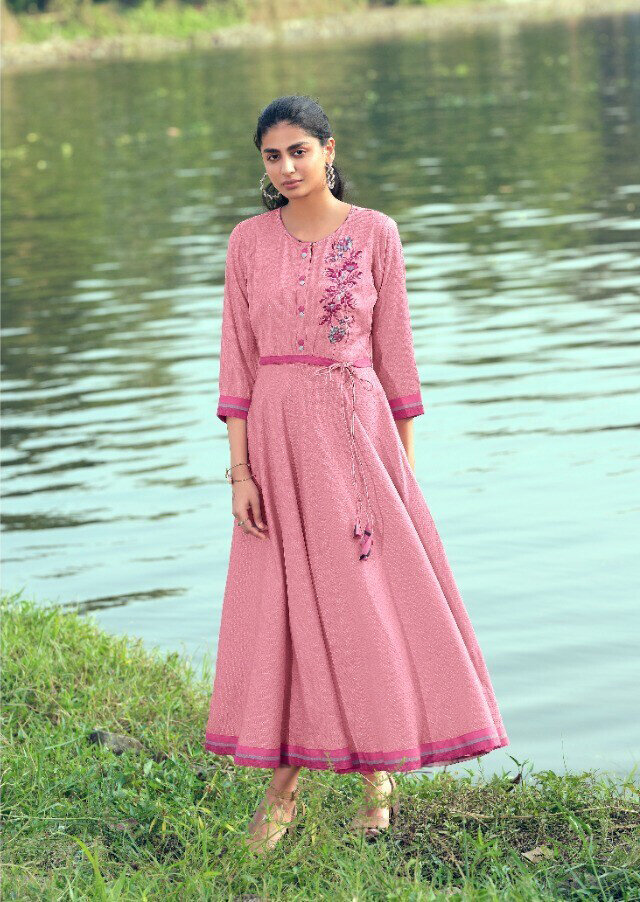 Embroidered Liquid Dobby Gown In Pink